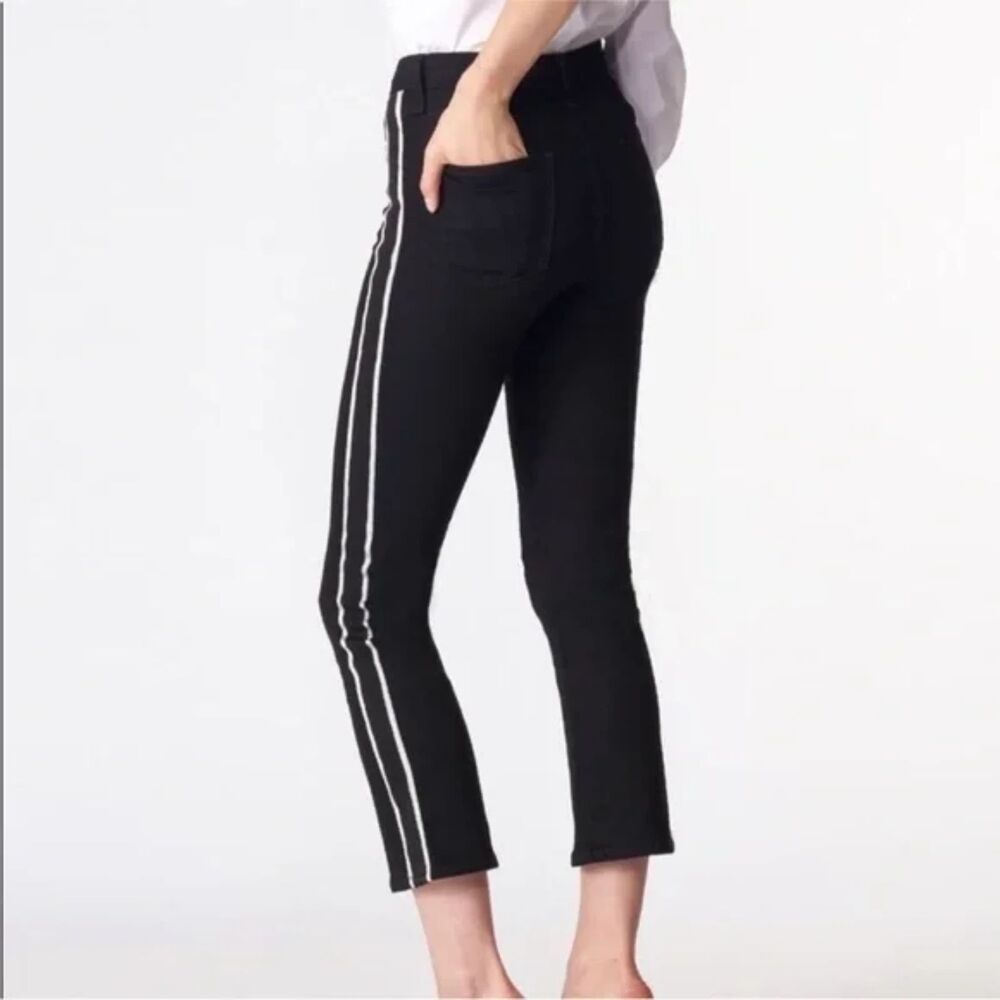 Veronica Beard Carolyn 10"Baby Boot Cropped Jeans W/ Tux Stripes In Raven 27